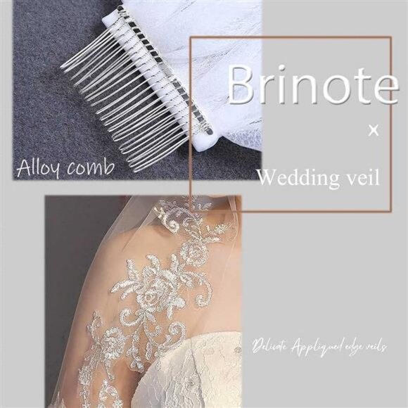 Bridal Lace Wedding Veils for Brides 2-Tier Appliqued Short Waist Length Veil - Picture 5 of 7